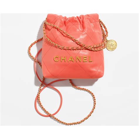 Chanel Coral Quilted Calfskin Mini 22 Bag Brushed Gold 